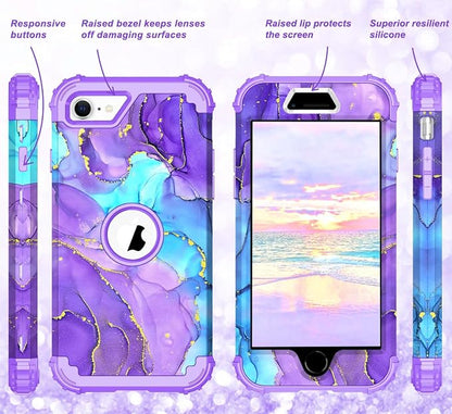 Hocase for iPhone SE 2022/2020 Case, Heavy Duty Shockproof Protection Hard Plastic+Silicone Rubber Hybrid Protective Case for iPhone SE 3rd/2nd Generation (4.7") - When Purple Meets Blue
