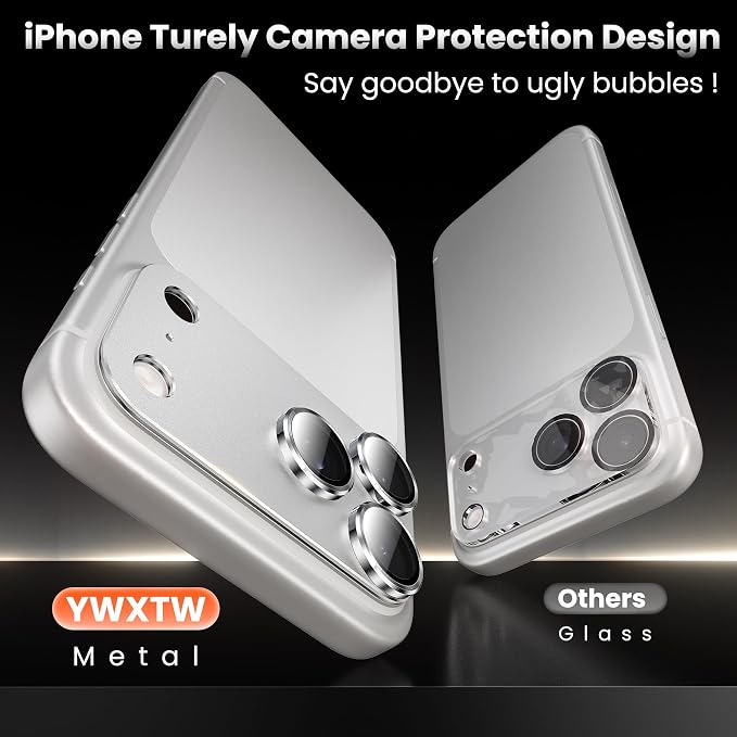 YWXTW Designed for iPhone 17 Pro Max Camera Lens Protector, [1:1 Perfect Fit] Full Coverage Matte Metal Tempered Glass Camera Screen Cover Accessories, Case Friendly (Silver, iPhone 17 Pro Max)