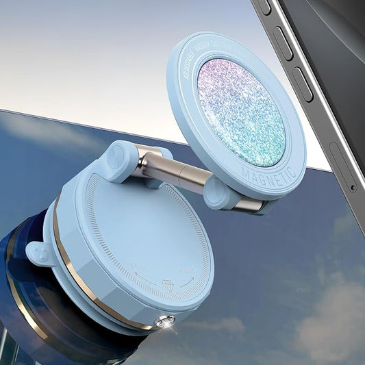 Upgraded Vacuum Magnetic Car Phone Holder for MagSafe[108+LBS Strongest Suction & 3000gf Strongest Magnetic],360° Adjustable Suction Cup Phone Mount for Car,Gym,Mirror,Men Women-Blue