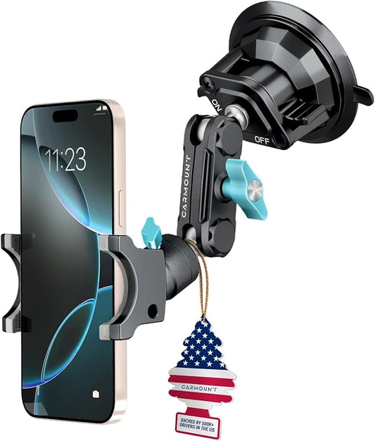 CARMOUNT TitanX100 – Suction Cup Phone Mount for Car & Truck – Heavy Duty Metal Phone Holder, Windshield Phone Mount for iPhone, Android, GPS & All Devices