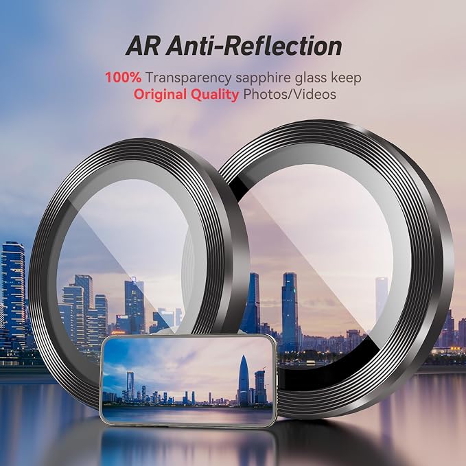 Jeluse Camera Lens Protector for iPhone 17 Pro Max/17 Pro/16 Pro Max/16 Pro/15 Pro Max/15 Pro/14 Pro Max/14 Pro, 9H Tempered Glass Screen Protector Cover Alignment Kit Metal Individual Ring