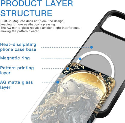 Constellation Series - Leo Designs Magnetic for iPhone 17 pro Case, Tarot Style Model Glass Phone Cover, Compatible with Magsafe - fits iPhone 17 pro Case for Women