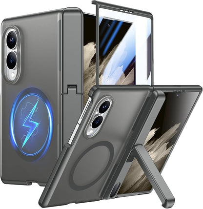 for Samsung Galaxy Z Fold 8 Case,[Compatible with MagSafe][Built-in HD Screen Protector & Kickstand][Hinge Protection] Translucent Matte Full-Body Shockproof Phone Case for Z Fold 8 Wide,Gray