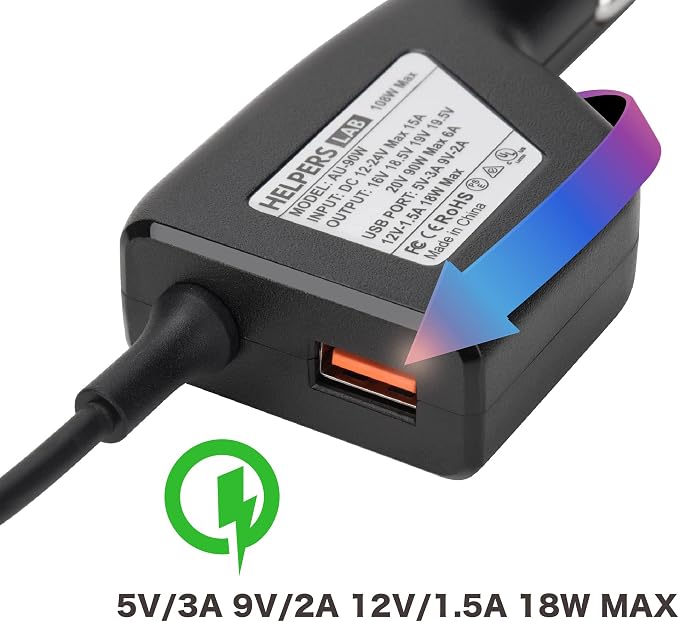 12V 24V Input Laptop Car Charger 16V 18.5V 19V 19.5V 20V DC Power Adapter 90W with 18W QC3.0 USB & 16 Tips 108W Universal for HP Dell IBM Lenovo Acer ASUS Compaq Samsung Sony and More