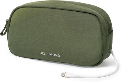 BELLEMOND Tech Organizer Pouch for Travel | Electronics Organizer Case for Cables, Chargers & Accessories | Hidden AirTag Pocket, Cable Pass-Through & Waterproof Base | Bamboo Green