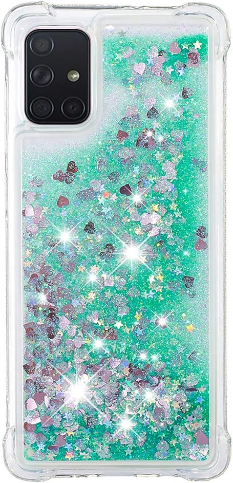 Bling Liquid Case für Galaxy A71 Silicone, Glitter Protection Case Bumper Glitter Floating Liquid Phone Cover Soft TPU Back Case Sparkle Sleeves Resistant Compatible with Samsung Galaxy A71, Green