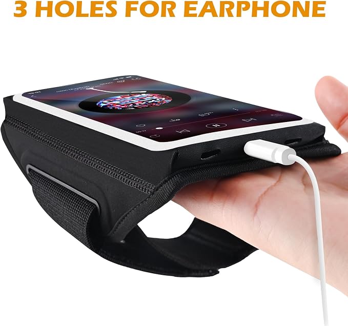 Running Armband with Earphone Bag Cell Phone Armband for iPhone 17 16 15 Pro 14 Plus 13 11 XR, Galaxy S24/S10 Water Resistant Sports Phone Holder Case & Zipper Slot Car Key Holder for 6.9 inch Phone