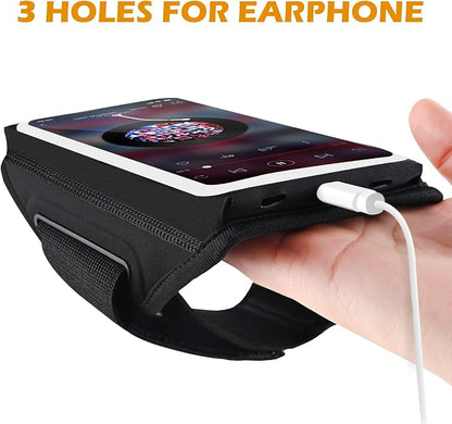 Running Armband with Earphone Bag Cell Phone Armband for iPhone 17 16 15 Pro 14 Plus 13 11 XR, Galaxy S24/S10 Water Resistant Sports Phone Holder Case & Zipper Slot Car Key Holder for 6.9 inch Phone