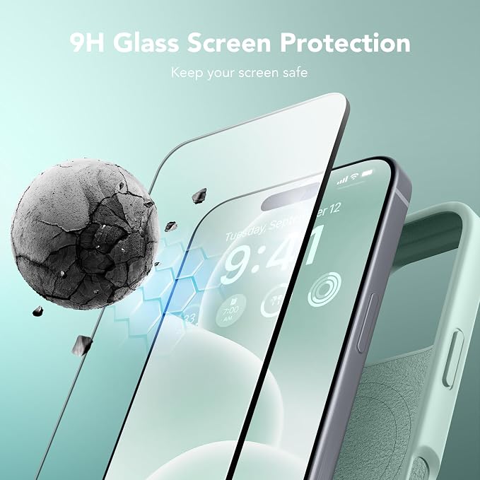 GONEZ Magnetic for iPhone 16 Pro Case, Compatible with MagSafe, [Screen Protector + Camera Lens Protector], Silicone Shockproof Anti-Scratch Protective Phone Case 6.3 inch, Mint Green