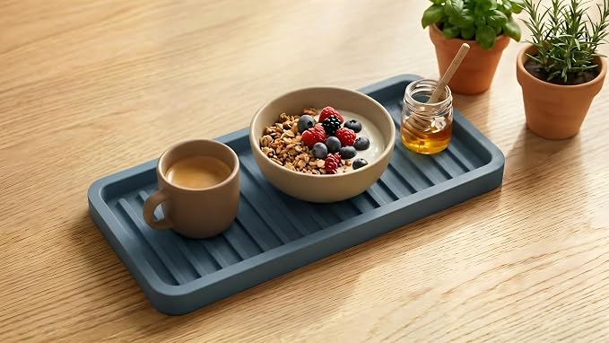 Happitasa Silicone Kitchen Sink Organizer Tray, Sponge Holder and Countertop Protector | Bathroom and Kitchen Soap Dish and Dispenser Tray (Smoky Blue, 9"x3.5", 5.6 Ounces)