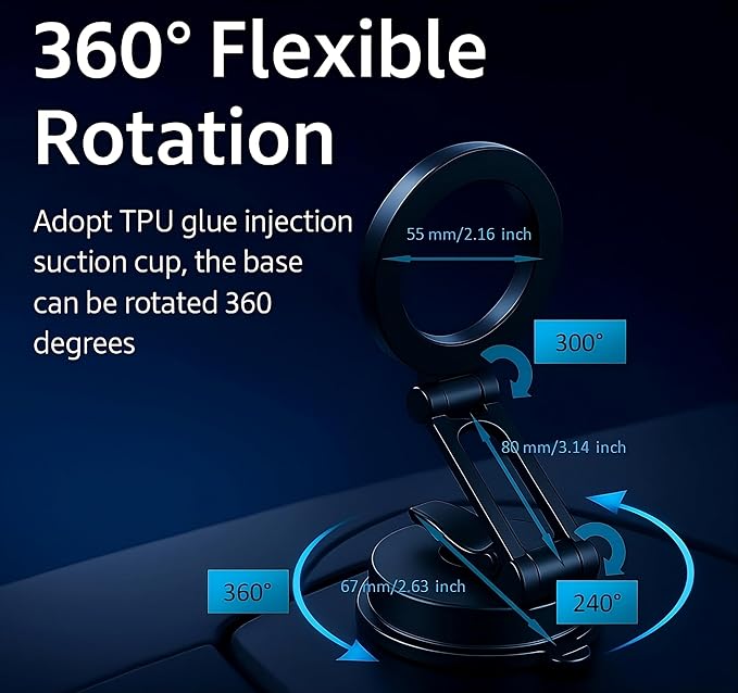 360° Adjustable Vacuum Magnetic Phone Holder, Airgrip - Magnetic Vacuum Phone Holder for Car, Vacuum Suction Magnetic Mount, Gym/Truck/Boat/Shower for iPhone & Android with Radiation Protector Sticker