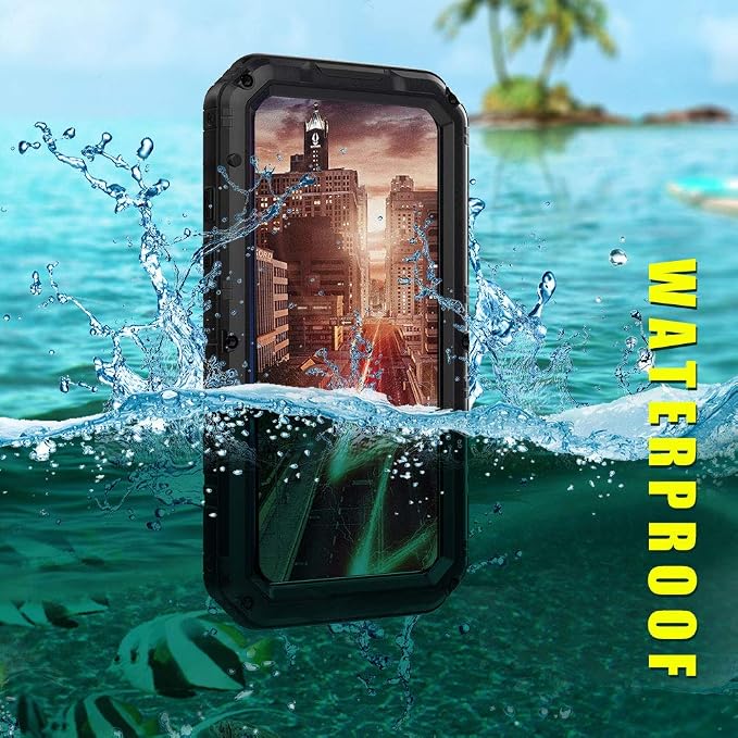 Mitywah Waterproof Case for iPhone XR, Heavy Duty Military Grade Shockproof Case with Built-in Screen Protector, Full Body Underwater Protective Metal Case 6.1 inch, Black