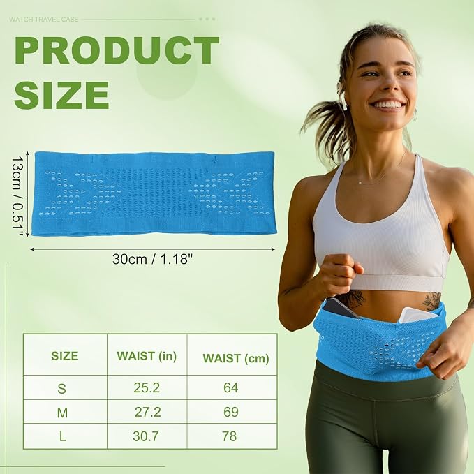Slim Running Belt, Running Fanny Pack Phone Holder for Women Men Waist Bag Moisture Wicking Storage Belts Bag- Fitting for (Storage Phone-Travel- Sports- Hiking) Blue & S