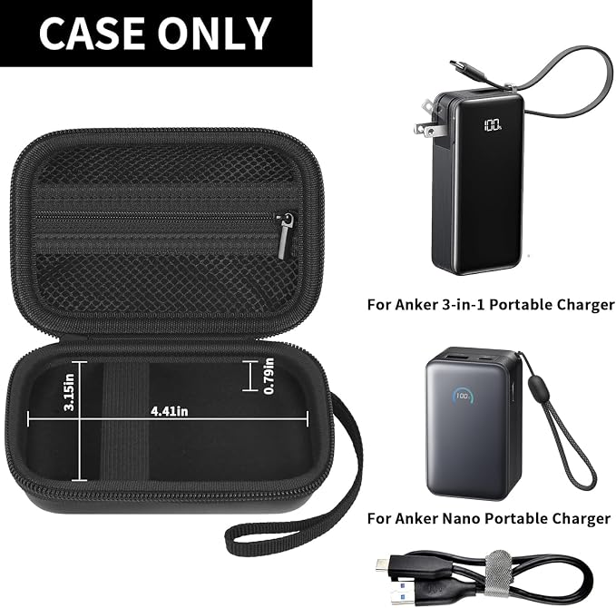Boobowl Hard Case Compatible with Anker 3-in-1 Portable Charger/for Anker Nano Portable Charger, Power Bank Travel Essentials Bag with Mesh Pocket for Accessories(Box Only)-Black