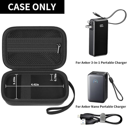 Boobowl Hard Case Compatible with Anker 3-in-1 Portable Charger/for Anker Nano Portable Charger, Power Bank Travel Essentials Bag with Mesh Pocket for Accessories(Box Only)-Black