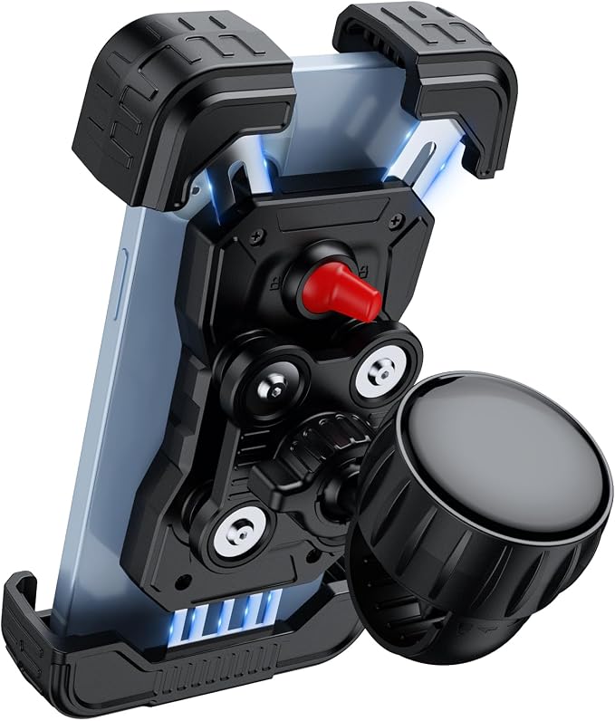 Motorcycle Phone Holder - [Metal Tie Rod] with Vibration Dampener, Adjustable Handlebar Bike Cell Phone Mount, Motorcycle Bicycle E-Bike Scooter Fit iPhone 16/15/14/13 Pro Max, 4.7-7.0" Phones