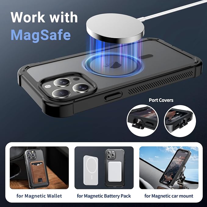jaroco Magnetic for iPhone 13 Pro Max Case, [Compatible with MagSafe][Military Grade Drop Protection][Heavy Duty Protection][Non-Slip][Shockproof] 2-Layer Durable Bumper Phone Case 6.7''-Black
