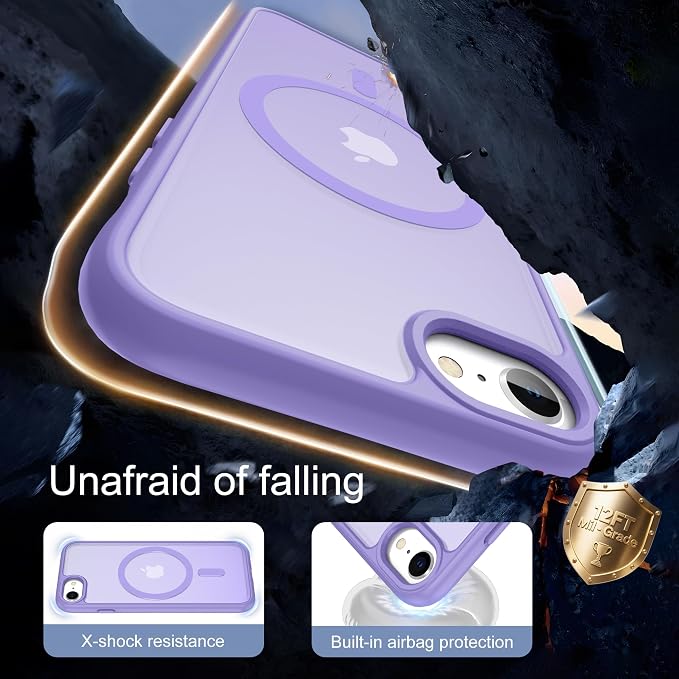 For iPhone SE Case 2022 (3rd)/2020 (2nd),iPhone 8 Case, iPhone 7 Case [Compatible with Magsafe] (Military Grade Drop Protection)Translucent Matte Magnetic Case,SlimThin Shockproof-Light purple