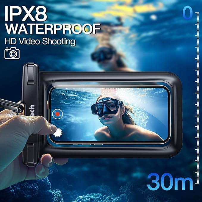 JETech Waterproof Phone Pouch, 2 Pack Water Proof Case for iPhone 17e 17 16e 16 15 14 Air Pro Max Plus, Galaxy S26 S25 Ultra, Pixel 10 Series and Others up to 7.2 Inch, IPX8 Dry Bag (Black+Black)