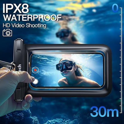 JETech Waterproof Phone Pouch, 2 Pack Water Proof Case for iPhone 17e 17 16e 16 15 14 Air Pro Max Plus, Galaxy S26 S25 Ultra, Pixel 10 Series and Others up to 7.2 Inch, IPX8 Dry Bag (Black+Black)