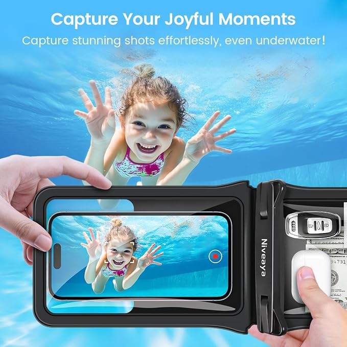 Niveaya Double Space Waterproof Phone Pouch - 2 Pack, Waterproof Phone Lanyard Case with iPhone 17/16/15/14/13 Pro Max up to 8.3", Phone Dry Bags for Vacation Beach Pool Kayak Cruise Travel Essentials