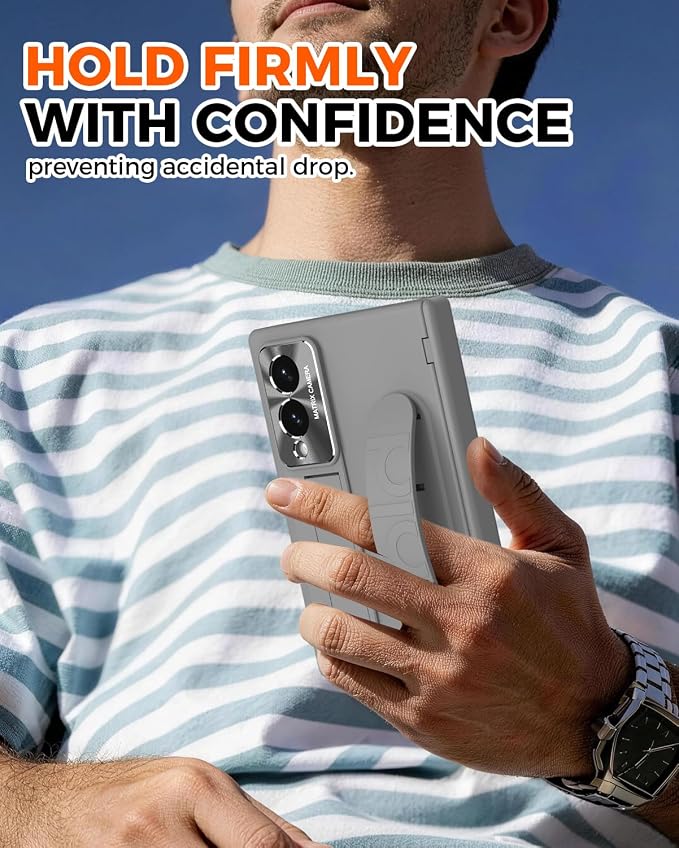 NINKI Finger Strap for Samsung Galaxy Z Fold 8 Phone Case with Screen Protector & Band,Kick Stand for Samsung Z Fold 8 Case with Handle,Shockproof Hinge Protection for Galaxy Z Fold 8 Phone Cover Gray