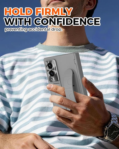 NINKI Finger Strap for Samsung Galaxy Z Fold 8 Phone Case with Screen Protector & Band,Kick Stand for Samsung Z Fold 8 Case with Handle,Shockproof Hinge Protection for Galaxy Z Fold 8 Phone Cover Gray