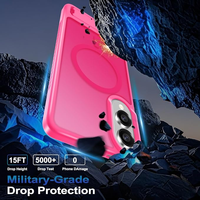 RMOCR for Samsung Galaxy S25 Edge Case with Screen Protector+Lanyard Wrist Strap,Magnetic Translucent Matte Rugged Slim Phone Cover Built in Invisible Kickstand [Fit for MagSafe],2025 Hot Pink