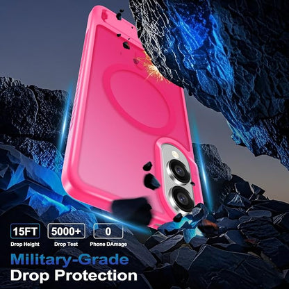 RMOCR for Samsung Galaxy S25 Edge Case with Screen Protector+Lanyard Wrist Strap,Magnetic Translucent Matte Rugged Slim Phone Cover Built in Invisible Kickstand [Fit for MagSafe],2025 Hot Pink