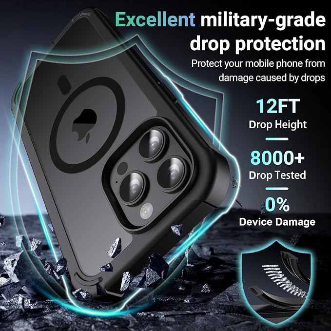 jaroco Magnetic for iPhone 15 Pro Case, [Compatible with MagSafe][Military Grade Drop Protection][Heavy Duty Protection][Non-Slip][Shockproof] 2-Layer Durable Bumper Phone Case 6.1''-Black