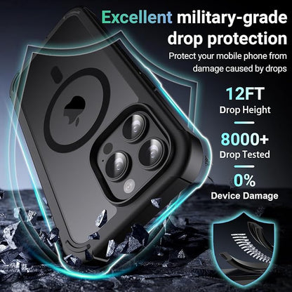 jaroco Magnetic for iPhone 15 Pro Case, [Compatible with MagSafe][Military Grade Drop Protection][Heavy Duty Protection][Non-Slip][Shockproof] 2-Layer Durable Bumper Phone Case 6.1''-Black