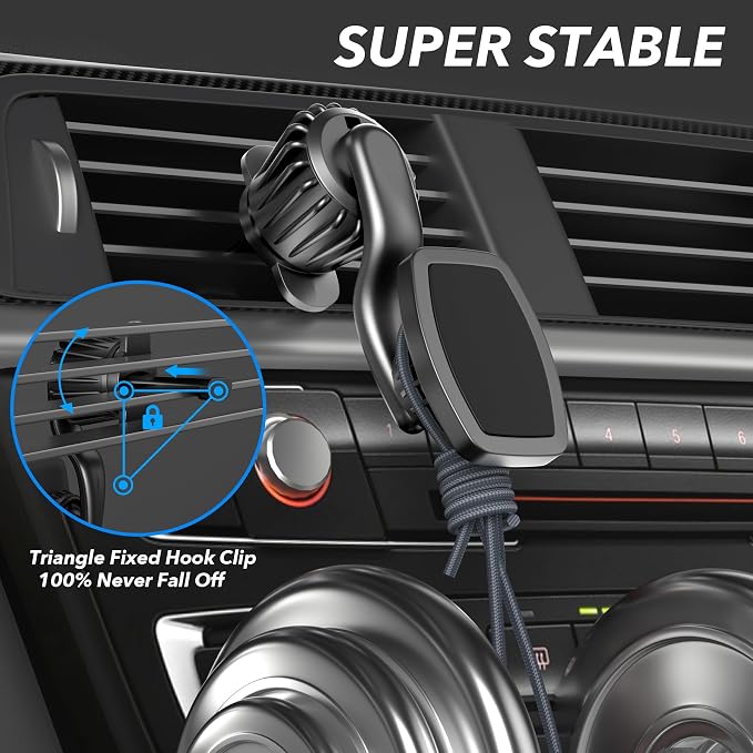 Magnetic Car Phone Holder Mount, Upgraded Clip Car Cell Phone Holder, 360° Strong Magnet Phone Holder for Car, Phone Mount for Car Vent Compatible with iPhone, Samsung, Smartphones, Tablets