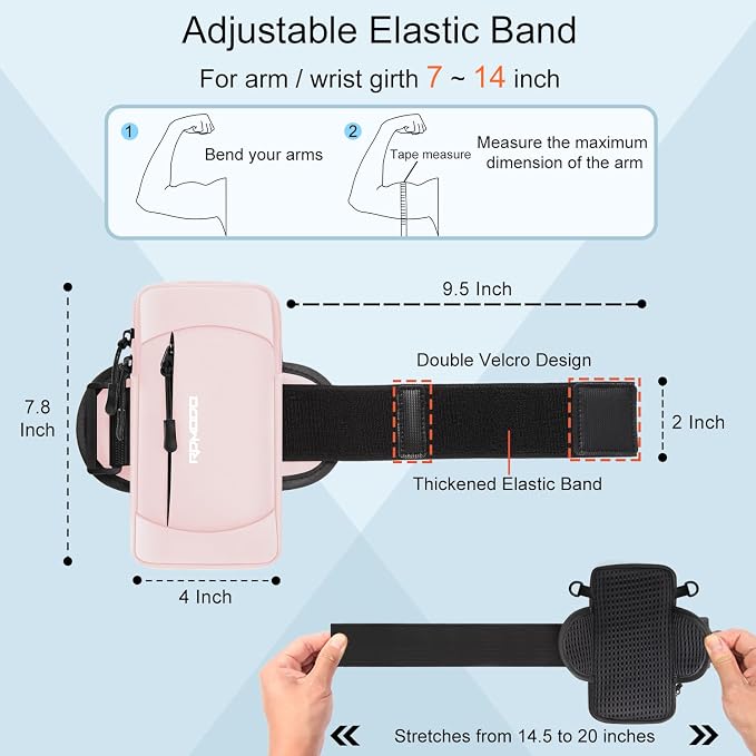 Arm Phone Holder for Running, Crossbody Phone Holder Bag, Phone Arm Bands for Running Hiking, Adjustable Cell Phone Armbands for iPhone Samsung Galaxy LG Card Keys 7.5 Inch (Crossbody Bag Pink)