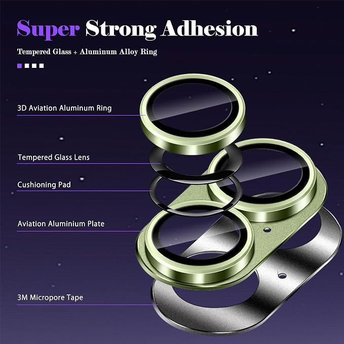 Camera Lens Protector for iPhone 17 Camera Lens Protector [Strong Adsorption] [Not Easy to Break] Metal Tempered Glass Rear Camera Screen Cover - Green