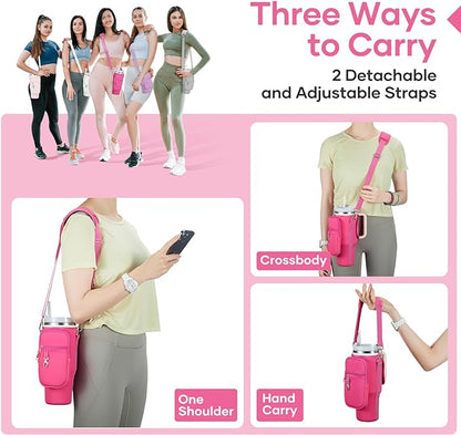 linmaya Water Bottle Carrier Bag for Stanley Cup 40/30oz with Phone Holder Pockets,Neoprene Water Bottle Cross-body Bag with Adjustable Shoulder & Hand Strap Stanley Cup Accessories