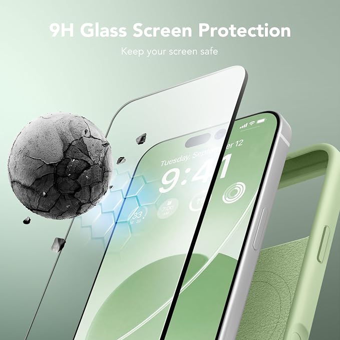 GONEZ Magnetic for iPhone 17 Pro Max Case, Compatible with MagSafe, [Screen Protector + Camera Lens Protector], Liquid Silicone Anti-Scratch Shockproof Protective Phone Case 6.9 inch, Green