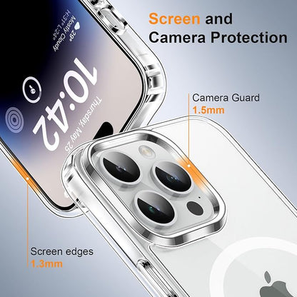 MOCCA Strong Magnetic for iPhone 14 Pro Case Clear, [Non-Yellowing][Compatible with Magsafe][Military Drop Protection] Slim Shockproof Protective Phone Case for iPhone 14 Pro Phone Case 6.1",Clear