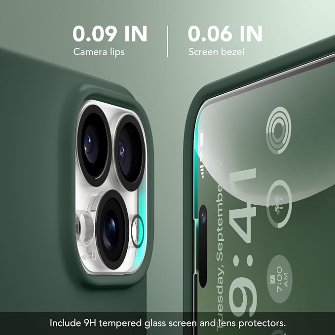 GONEZ Magnetic for iPhone 15 Pro Case, Compatible with MagSafe, [Screen Protector + Camera Lens Protector], Silicone Shockproof Anti-Scratch Protective Phone Case 6.1 inch, Dark Green