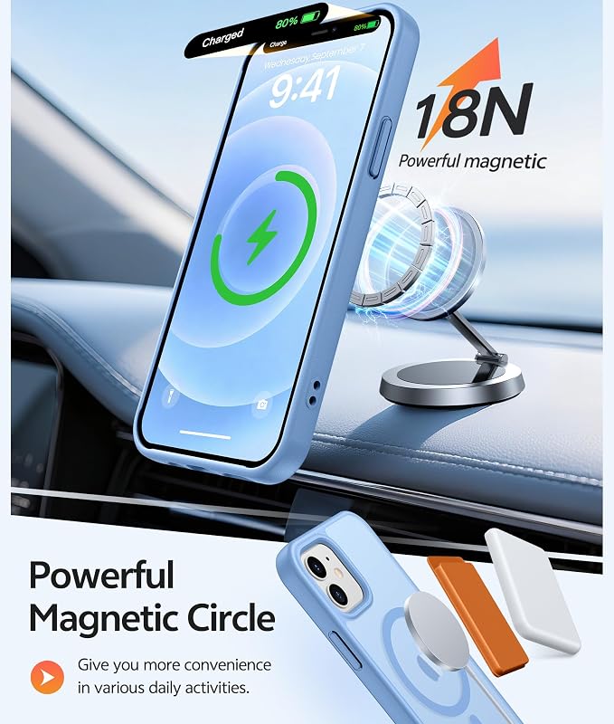FNTCASE for iPhone 13 Mini Case: for iPhone 12 Mini Case [Compatible with Magsafe] Translucent Matte Magnetic Phone Cover - Military Grade Drop Protection Shockproof Protective Cases - Light Blue