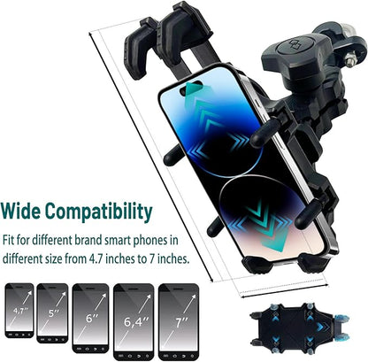 QYMOTO Motorcycle Phone Holder ATV Cell Phone Mount with Vibration Damper,Anti-Shake Sturdy for Handlebar Phone Holder ATV 4 Wheeler Dirt Bike Scooter Quad Fit 4.7"-7.1" Smart Phones 360° Rotation
