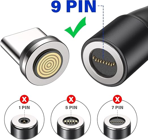 9Pin Magnetic Charging Cable Type C Tips Connectors Head (3 Pack) Fast Charging for Type C Android Devices, USB C Magnetic Phone Cable Adapter