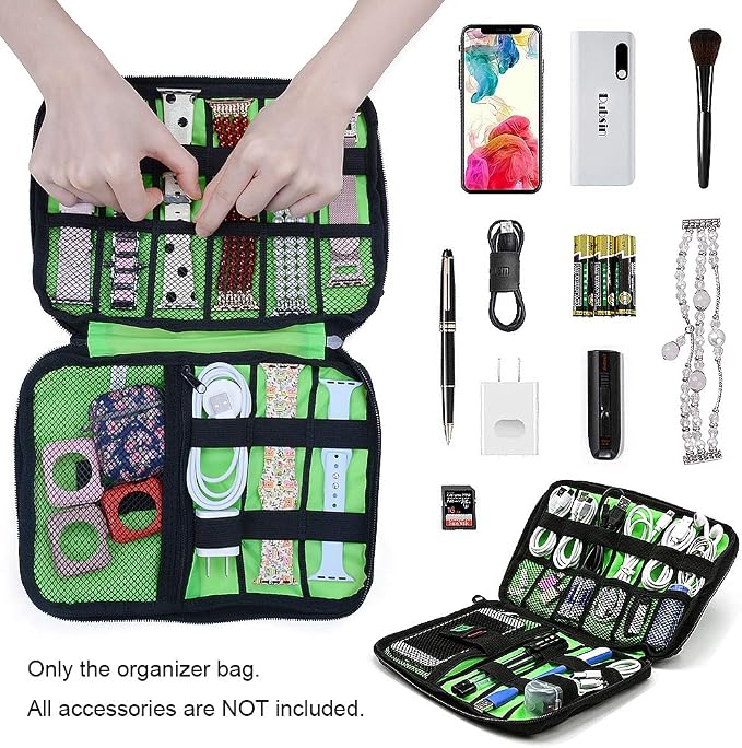 baozai Smart Watch Bands Organizer, Waterproof Portable Electronics Travel Accessories Organizer Bag for Watch Bands, Cable, Charger, Headset, SD Card, Pink