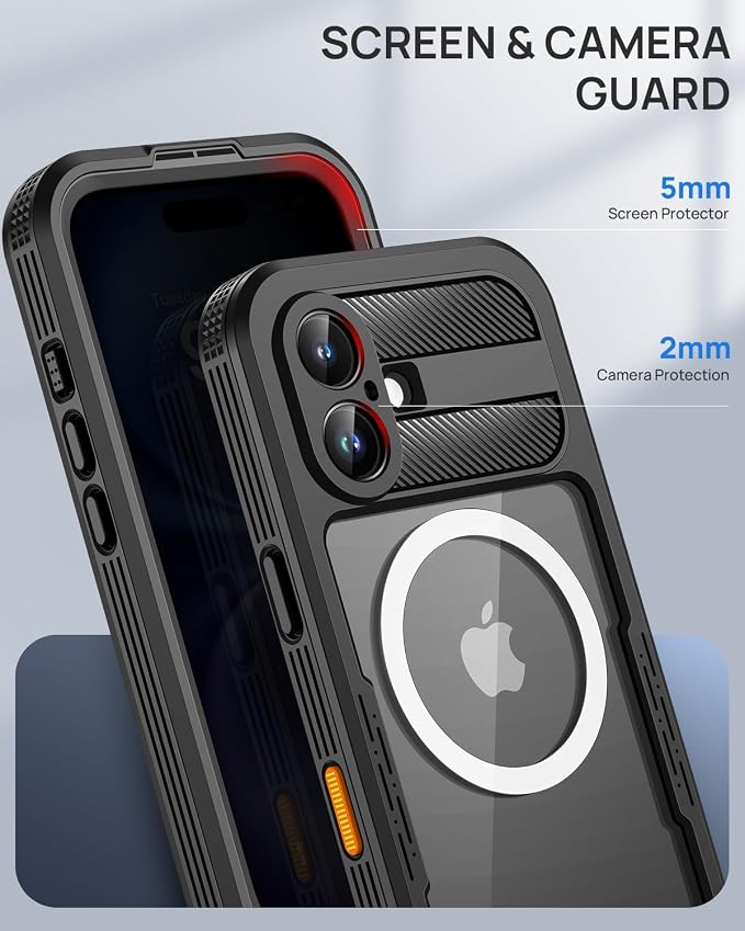 Lanhiem Magnetic for iPhone 16 Waterproof Case, Built-in Privacy Screen Protector, Compatible with MagSafe, Anti-Spy Full Body Phone Case for iPhone 16 6.1", Black