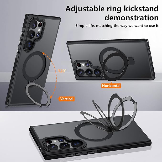 for Samsung Galaxy S22 Ultra Case, Magnetic Adjustable Ring Stand [Fit for Magsafe], [Military-Grade Shockproof Protection] Phone Case for S22 Ultra Case with Kickstand&Ring Holder (Black)