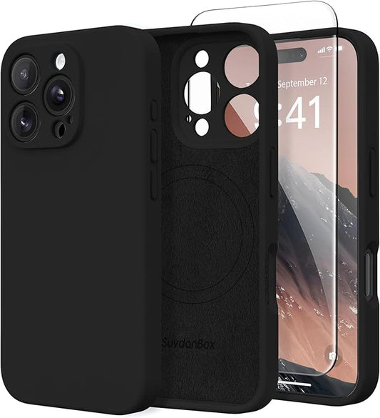 Magnetic for iPhone 16 Pro Case, Compatible with MagSafe, [Full Camera Protection][Screen Protector] Silicone Shockproof Protective Phone Case for iPhone 16 Pro 6.3", Black
