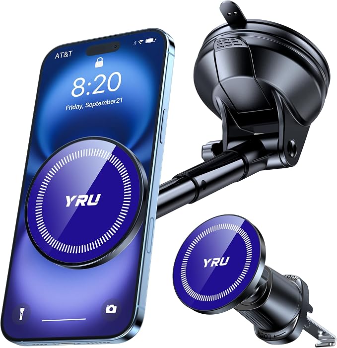 YRU Upgraded Magnetic Phone Holder for Car【Patented & Super Magnet】 for MagSafe Car Mount Dashboard Magnet Phone Holder Windshield Phone Stand for iPhone 17 16 15 14 13 12 Pro Max Samsung, Light Blue