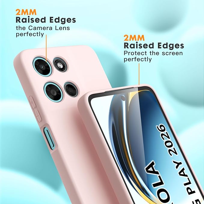 for Motorola Moto G 2026/G Play 2026 Case, 2 Pack Tempered Glass Screen Protectors, Soft TPU Liquid Silicone Shockproof Gel Cover-Pink