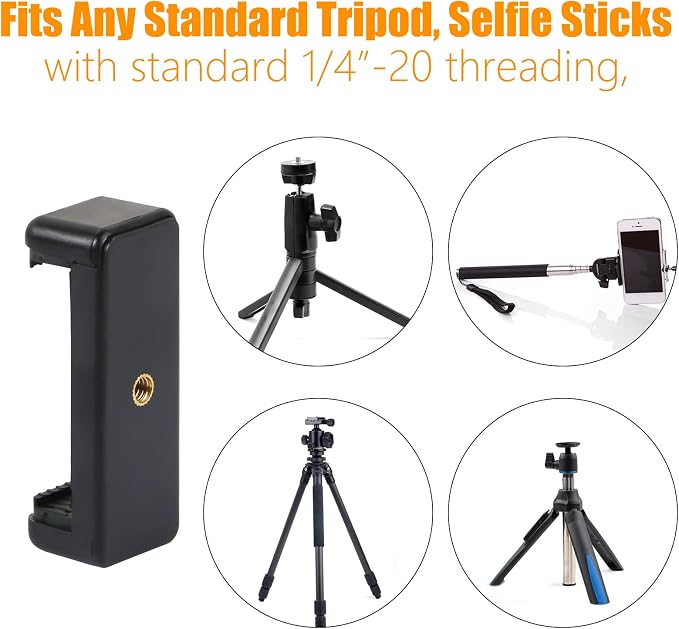 Universal Cell Phone Tripod Mount Adapter, Phone Holder Clip Connector Head Used for Monopod Selfie Stick Travel Mini Flexible Tripod and More, 1 Pack