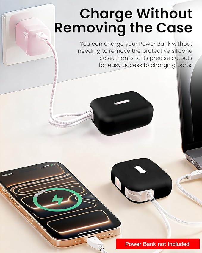 Silicone Case for TORRAS EasyGo Power Bank 45W 10000mAh,Full-Body Protective Cover for TORRAS Power Bank 45W,Precise Port Cutouts (Case Only) Black