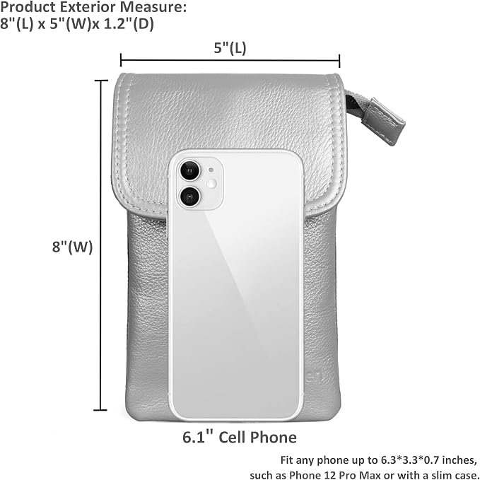 befen Genuine Leather Small Crossbody Bags for Women Cell Phone Bag Cross Body Purses,Silver Zipper